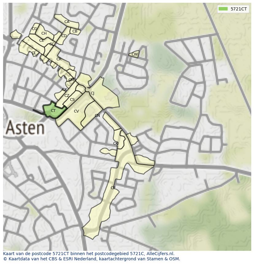 Afbeelding van het postcodegebied 5721 CT op de kaart.