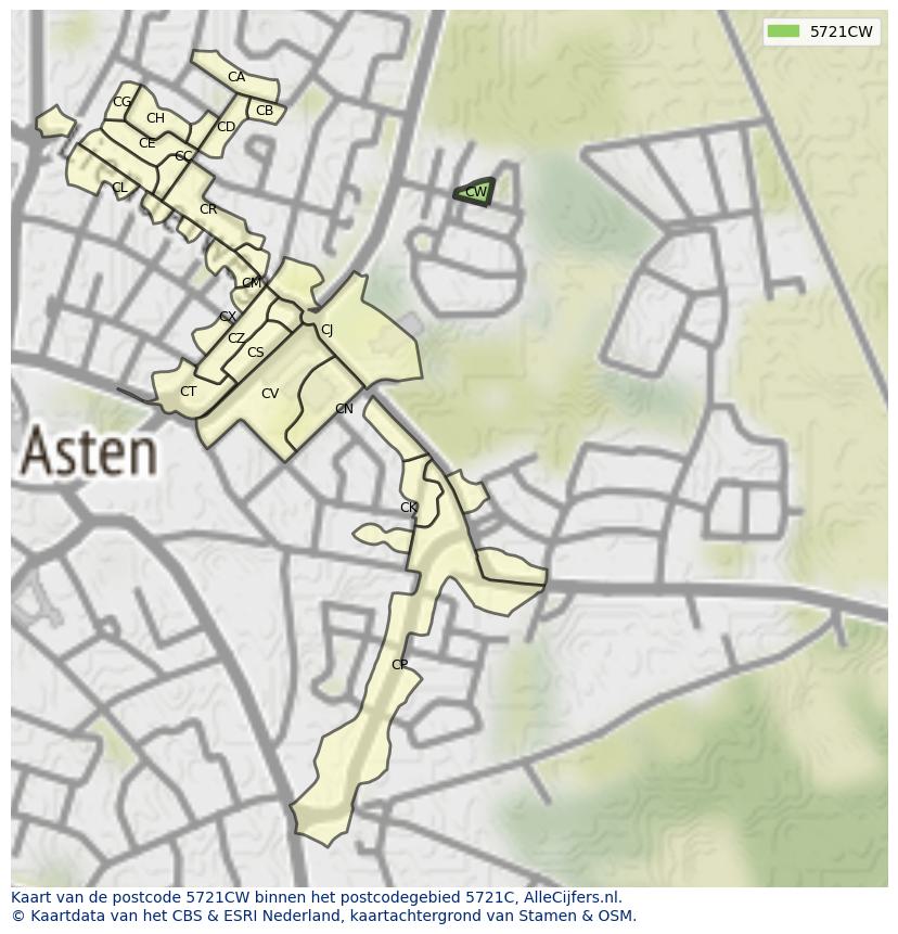 Afbeelding van het postcodegebied 5721 CW op de kaart.