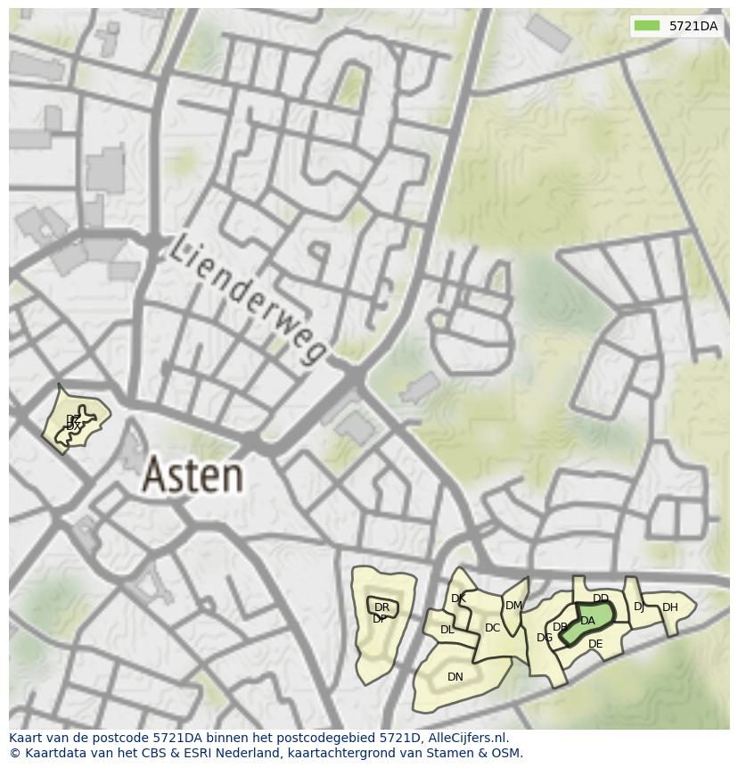 Afbeelding van het postcodegebied 5721 DA op de kaart.
