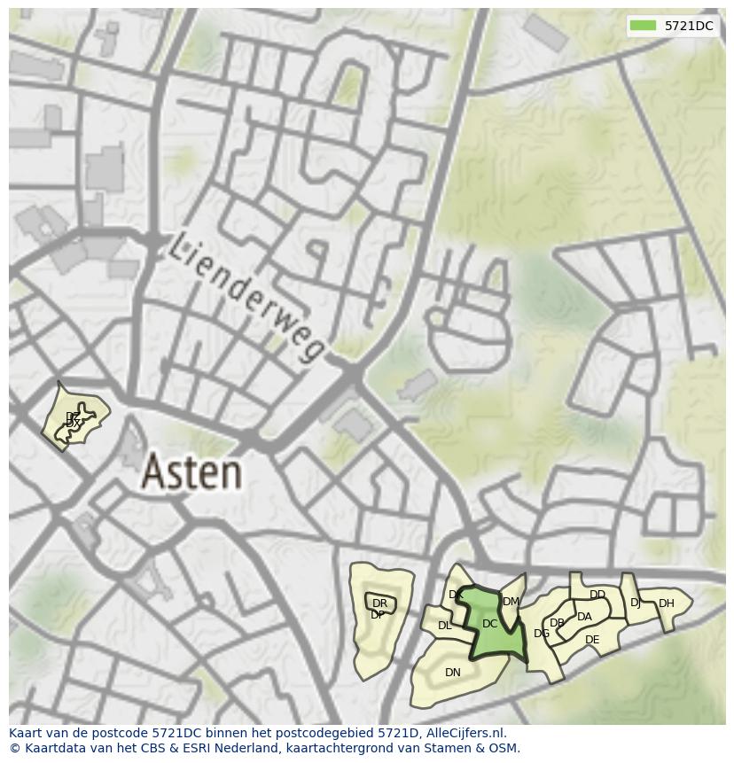 Afbeelding van het postcodegebied 5721 DC op de kaart.