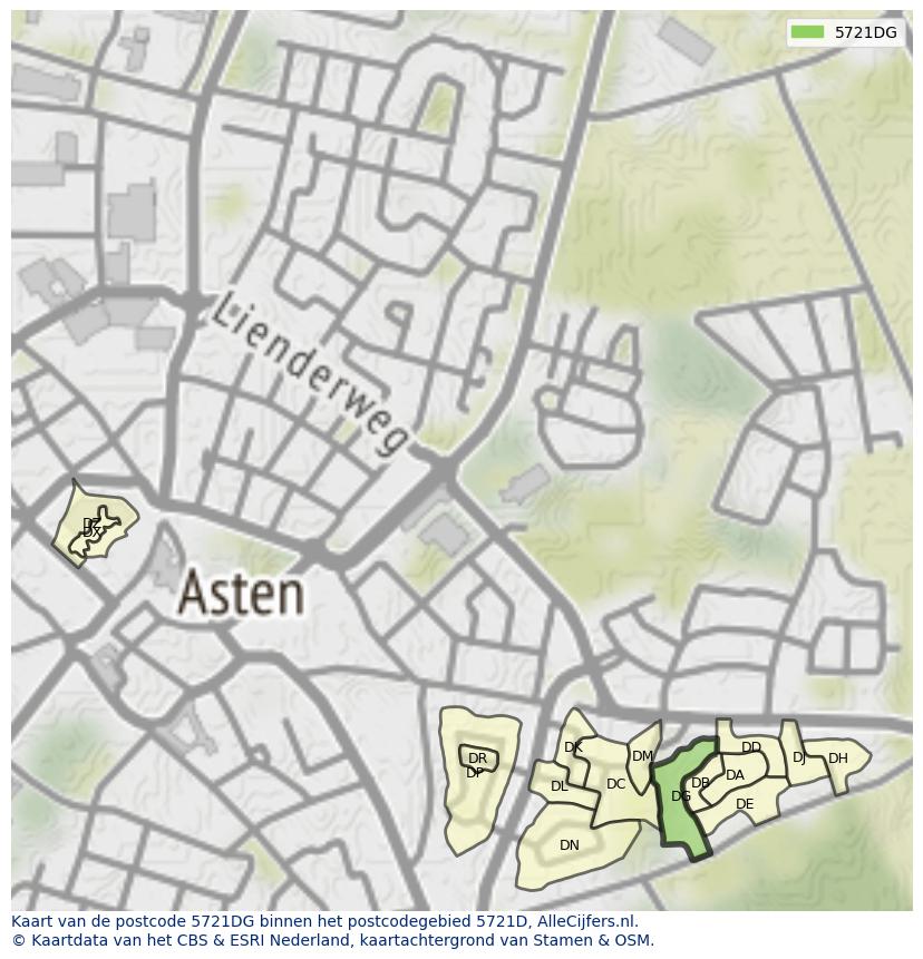 Afbeelding van het postcodegebied 5721 DG op de kaart.