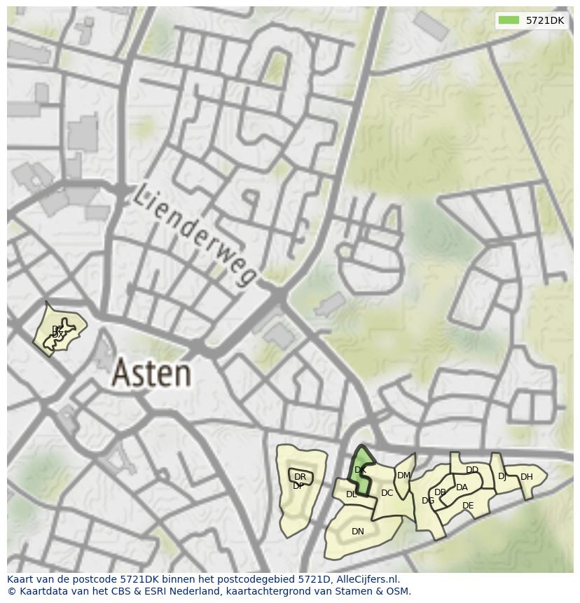Afbeelding van het postcodegebied 5721 DK op de kaart.