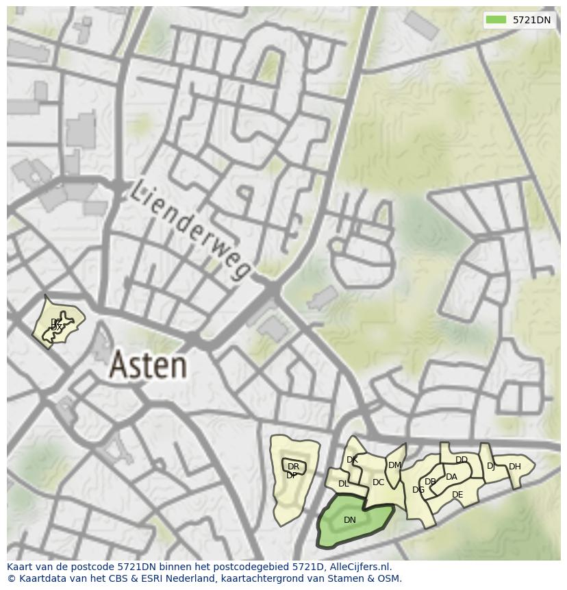 Afbeelding van het postcodegebied 5721 DN op de kaart.