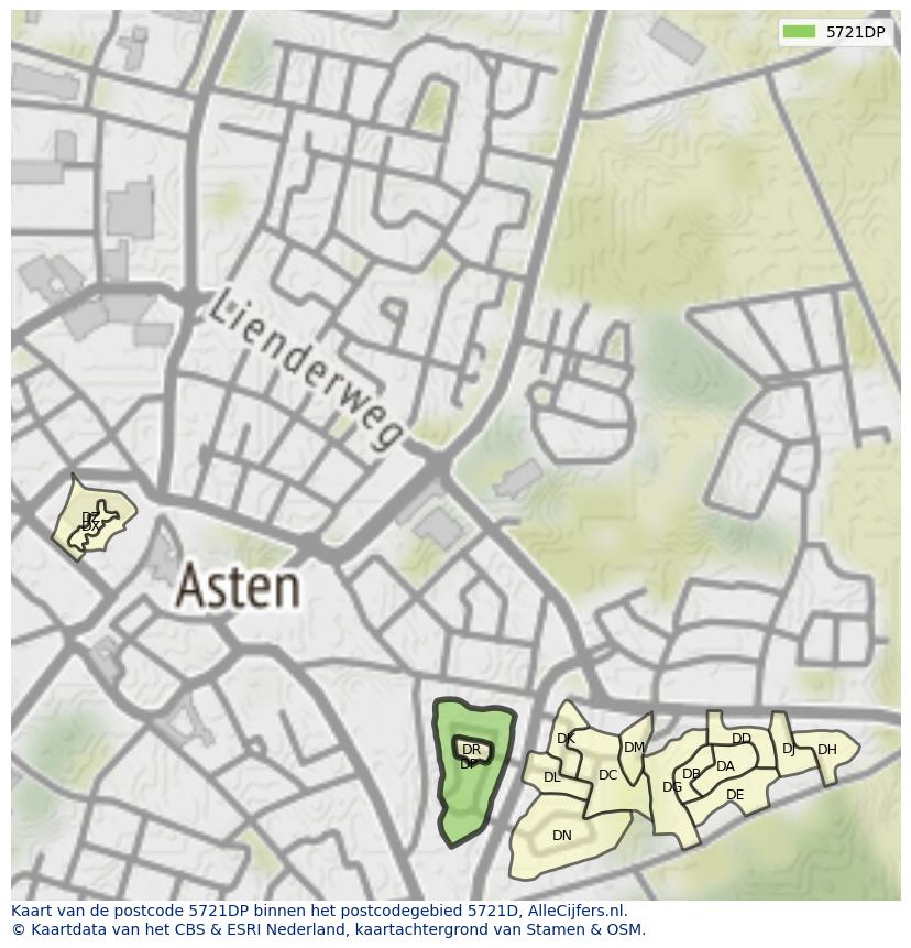 Afbeelding van het postcodegebied 5721 DP op de kaart.