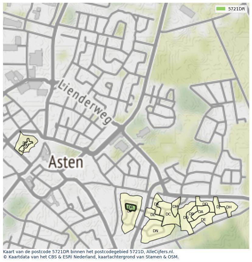 Afbeelding van het postcodegebied 5721 DR op de kaart.