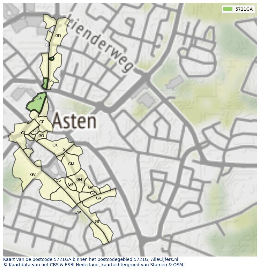 Afbeelding van het postcodegebied 5721 GA op de kaart.
