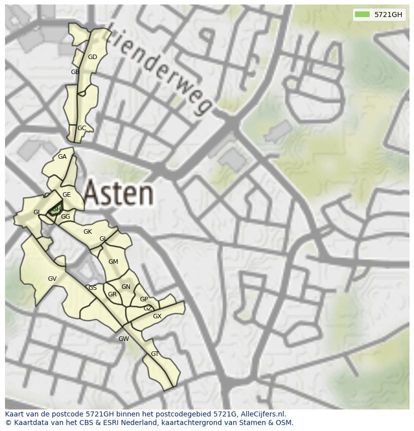 Afbeelding van het postcodegebied 5721 GH op de kaart.
