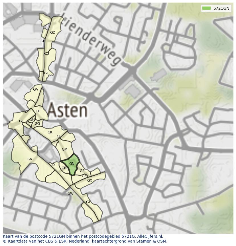 Afbeelding van het postcodegebied 5721 GN op de kaart.