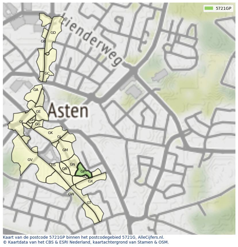 Afbeelding van het postcodegebied 5721 GP op de kaart.