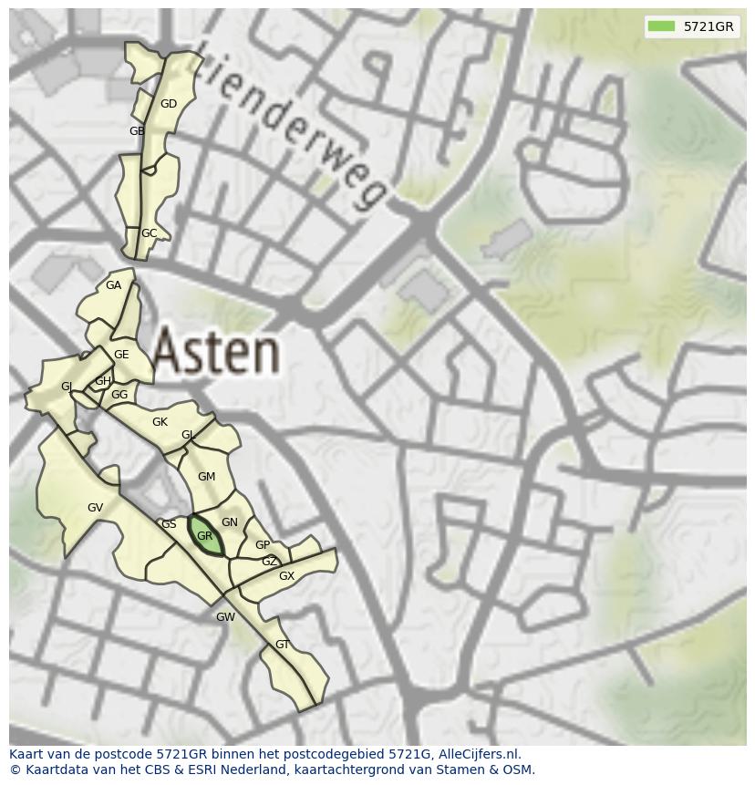Afbeelding van het postcodegebied 5721 GR op de kaart.