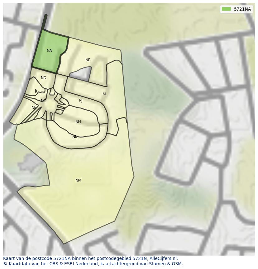 Afbeelding van het postcodegebied 5721 NA op de kaart.