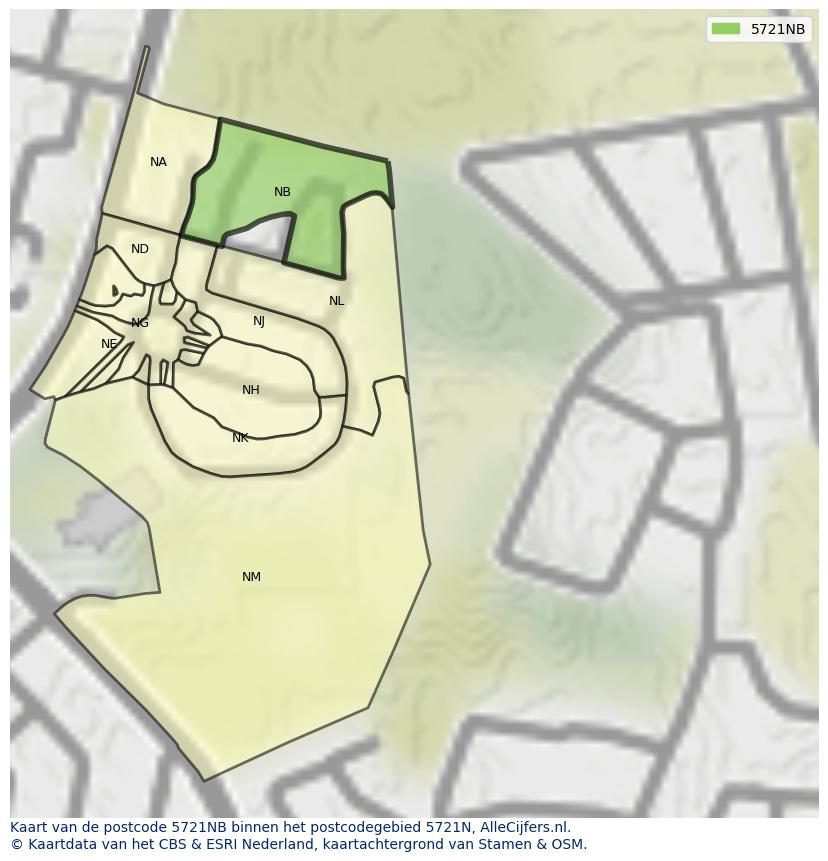 Afbeelding van het postcodegebied 5721 NB op de kaart.