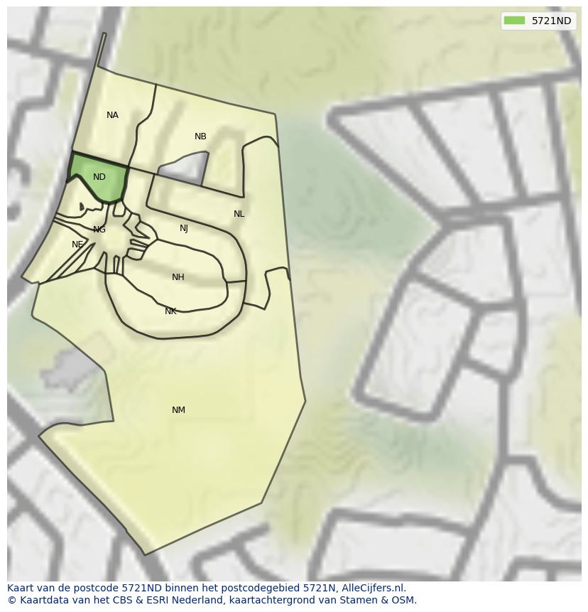 Afbeelding van het postcodegebied 5721 ND op de kaart.