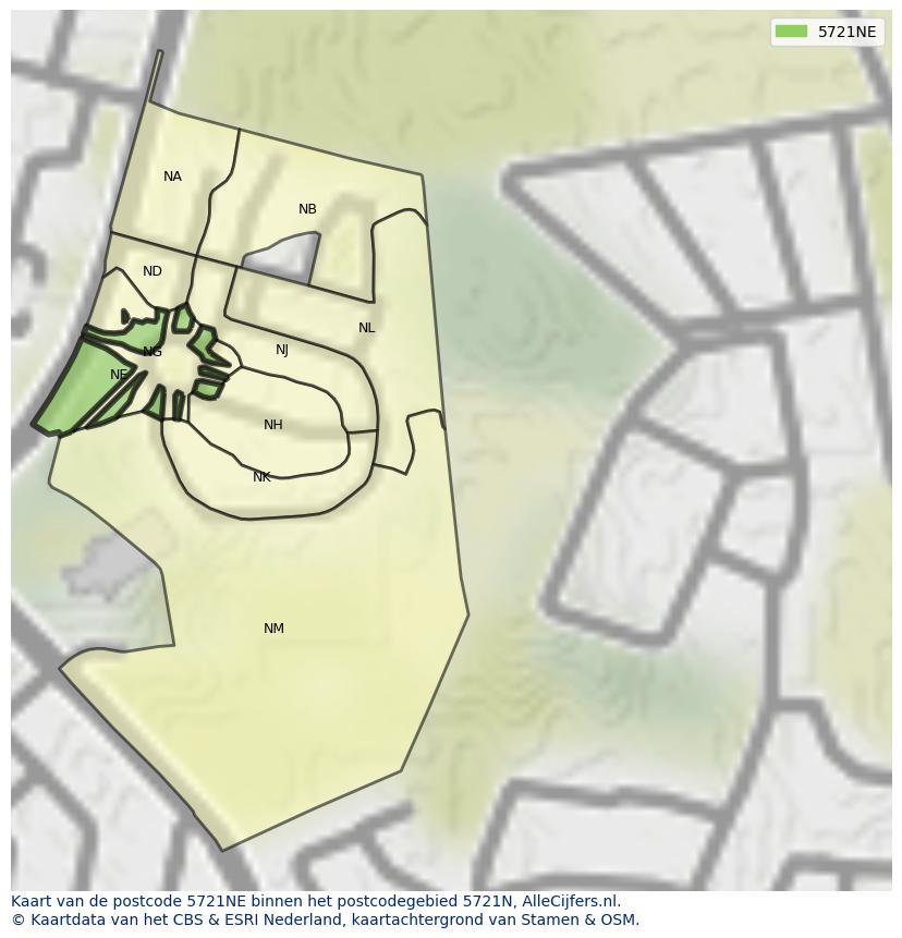 Afbeelding van het postcodegebied 5721 NE op de kaart.