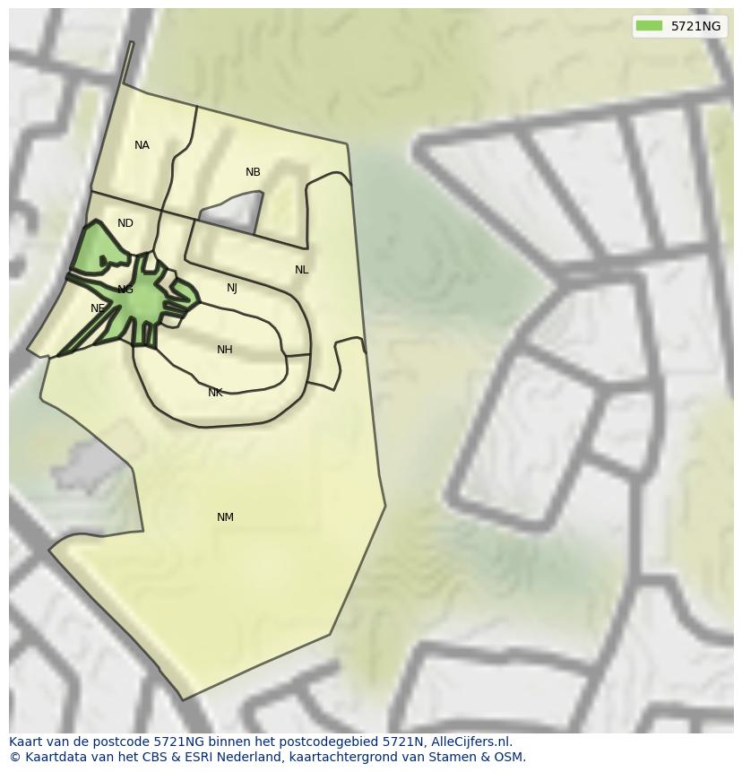 Afbeelding van het postcodegebied 5721 NG op de kaart.