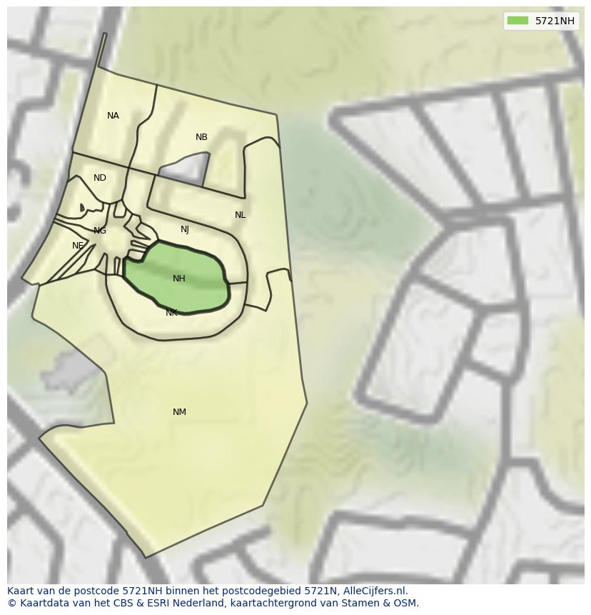 Afbeelding van het postcodegebied 5721 NH op de kaart.