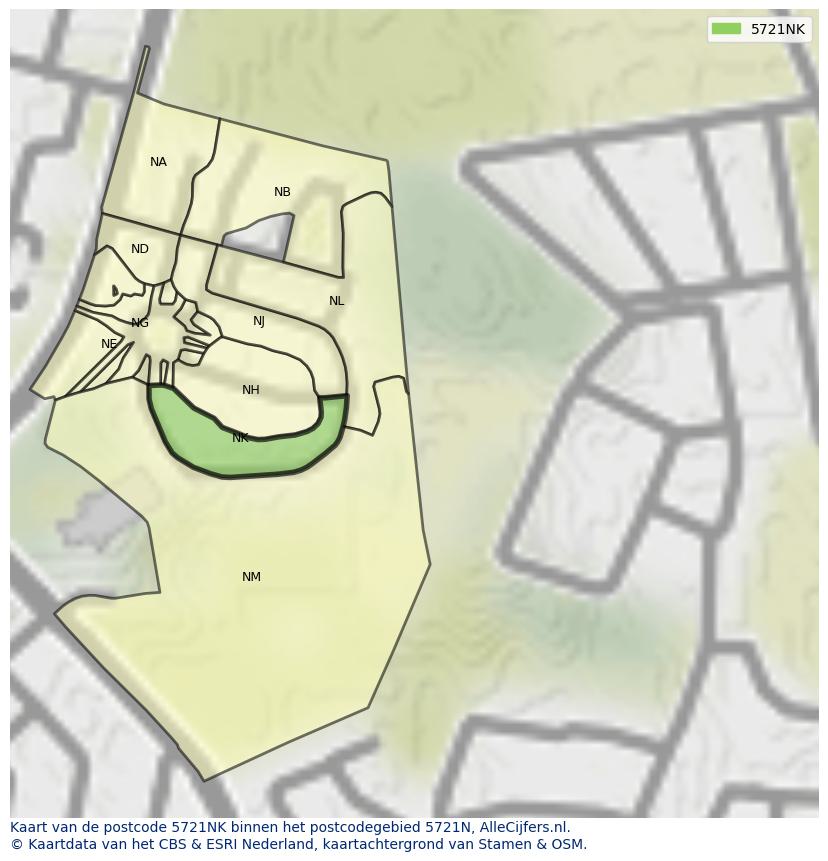 Afbeelding van het postcodegebied 5721 NK op de kaart.