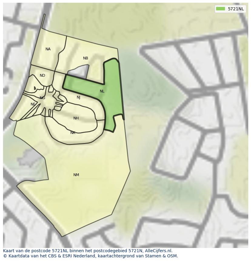 Afbeelding van het postcodegebied 5721 NL op de kaart.