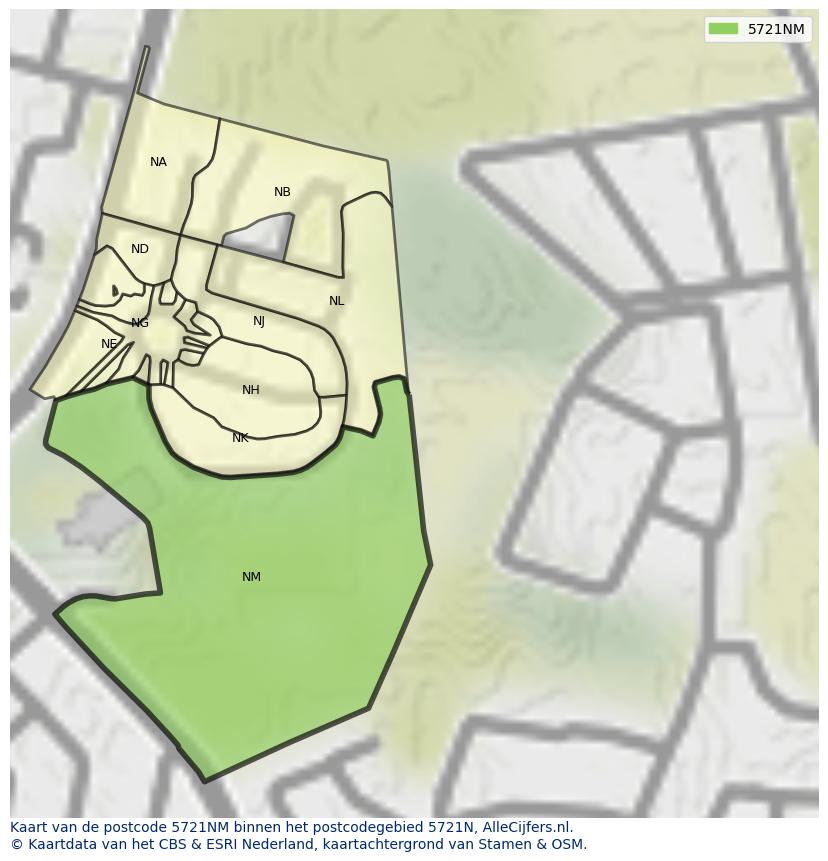 Afbeelding van het postcodegebied 5721 NM op de kaart.