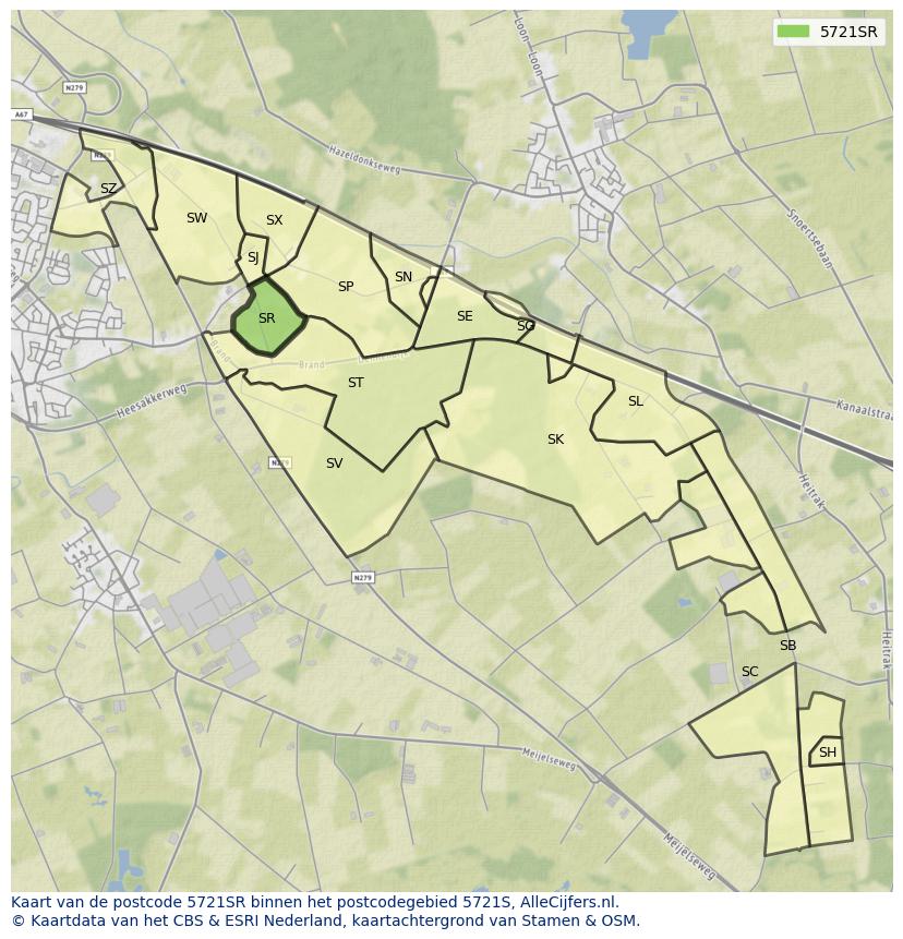Afbeelding van het postcodegebied 5721 SR op de kaart.