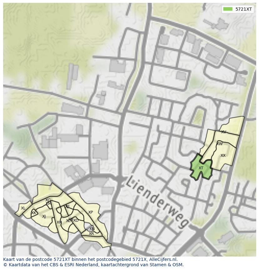Afbeelding van het postcodegebied 5721 XT op de kaart.