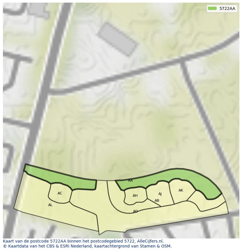 Afbeelding van het postcodegebied 5722 AA op de kaart.