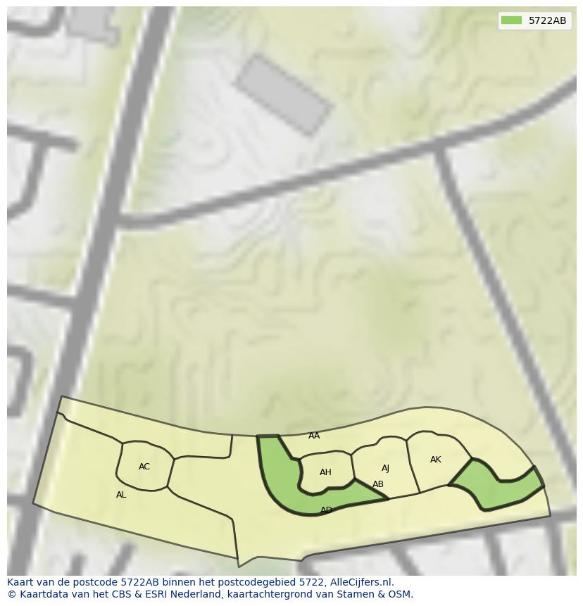Afbeelding van het postcodegebied 5722 AB op de kaart.