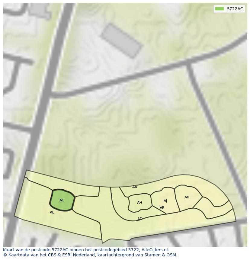 Afbeelding van het postcodegebied 5722 AC op de kaart.