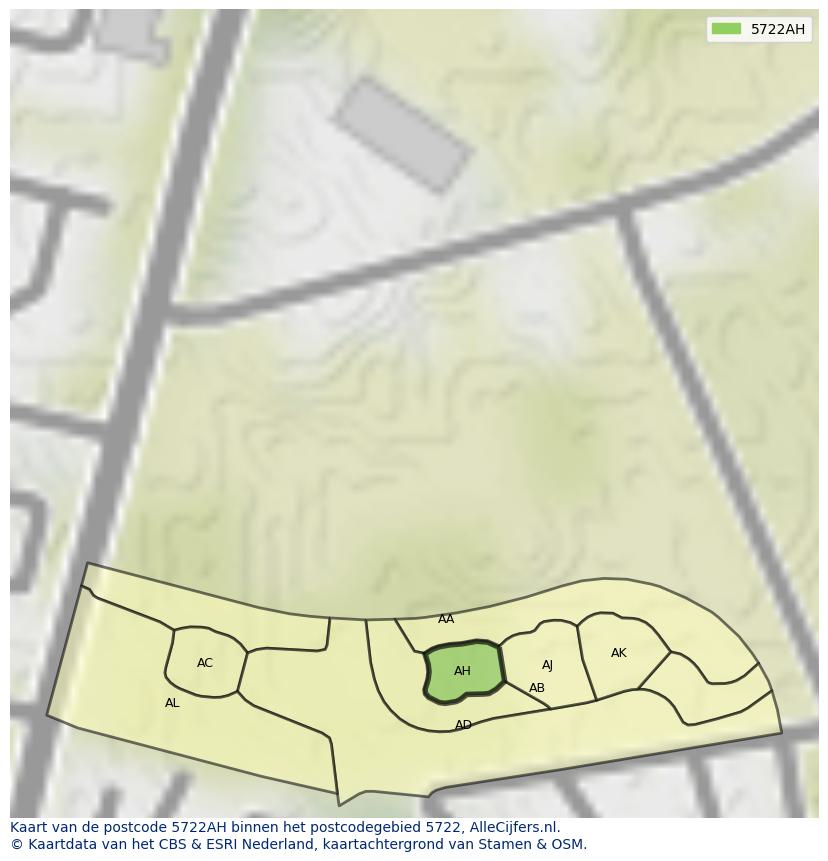 Afbeelding van het postcodegebied 5722 AH op de kaart.