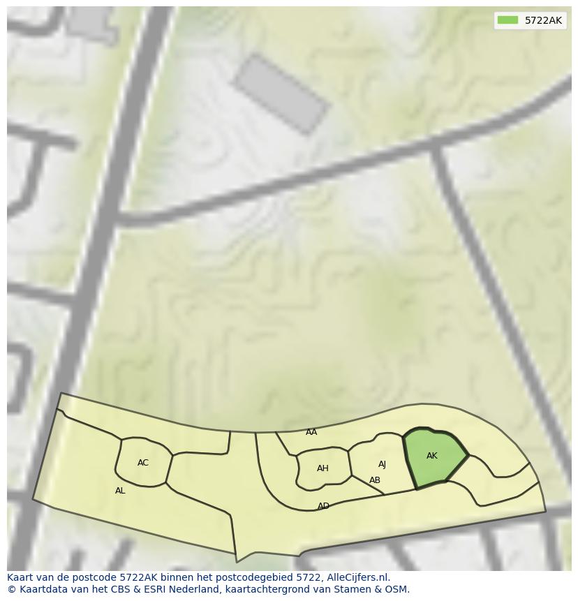 Afbeelding van het postcodegebied 5722 AK op de kaart.