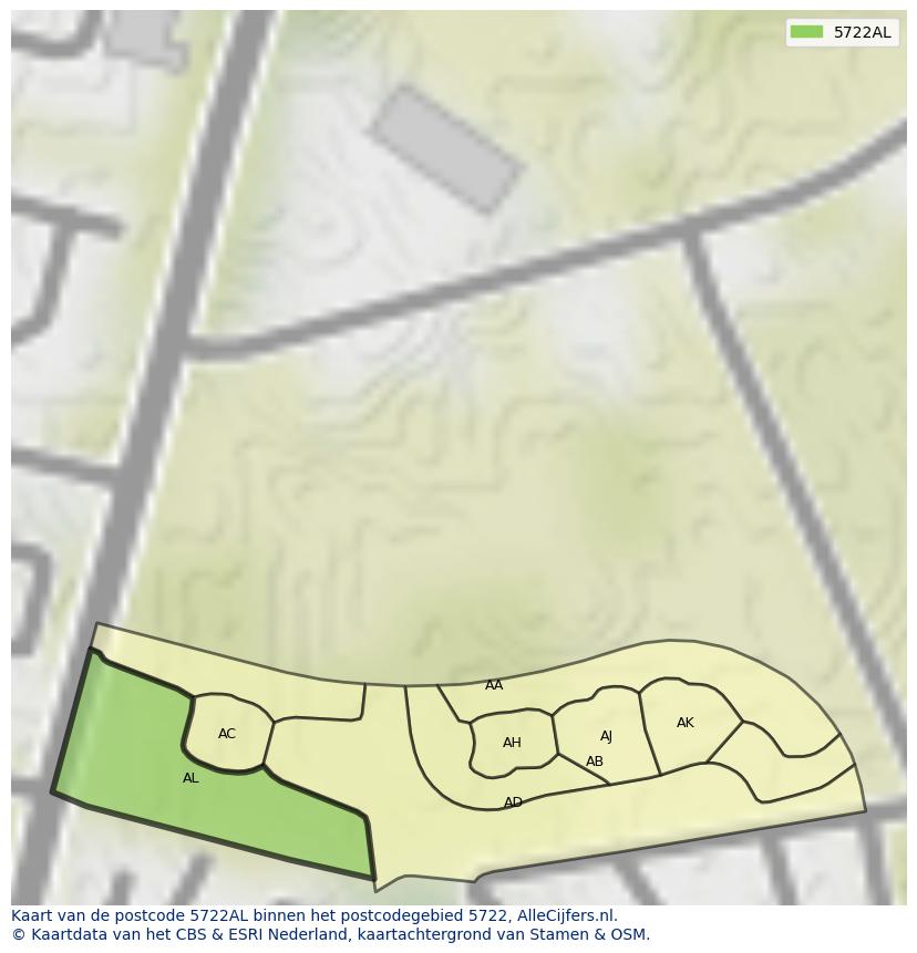 Afbeelding van het postcodegebied 5722 AL op de kaart.