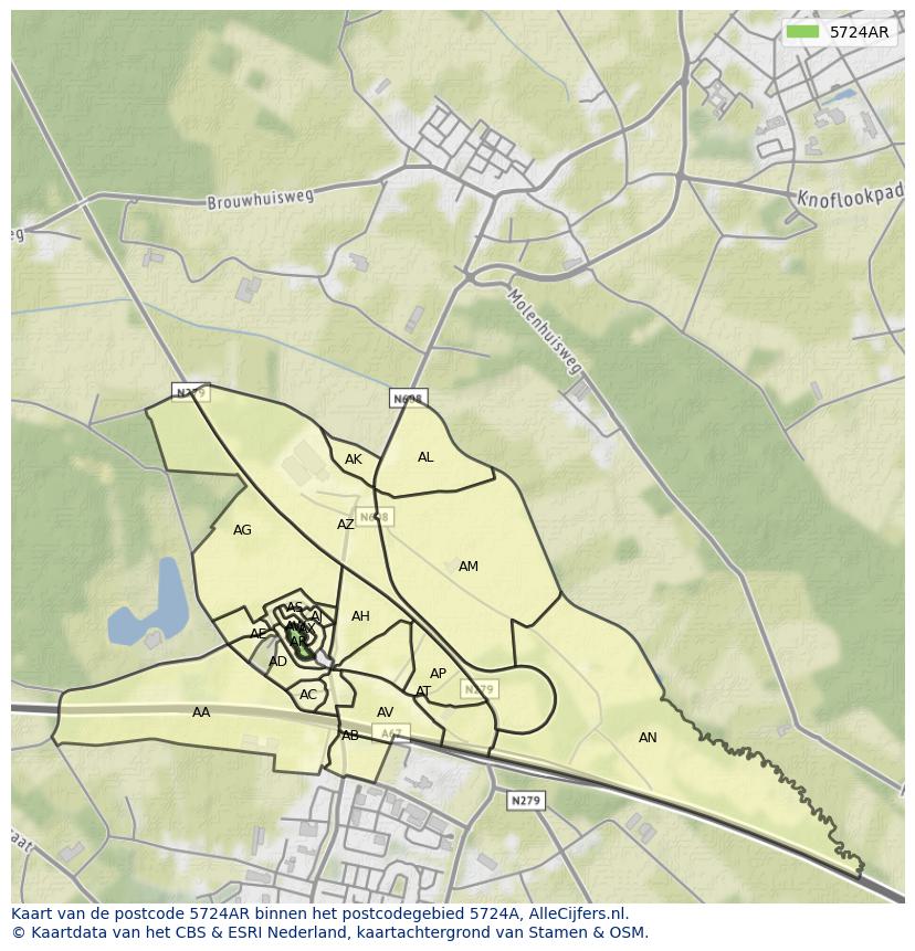 Afbeelding van het postcodegebied 5724 AR op de kaart.