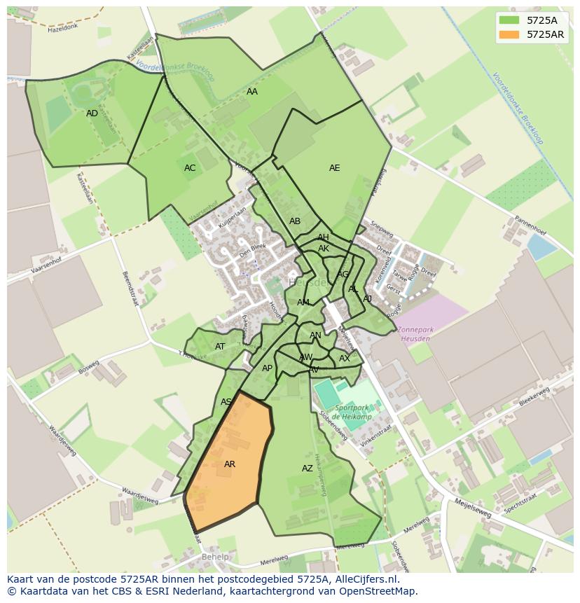 Afbeelding van het postcodegebied 5725 AR op de kaart.