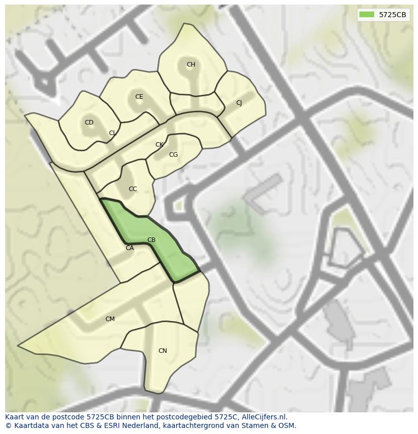 Afbeelding van het postcodegebied 5725 CB op de kaart.