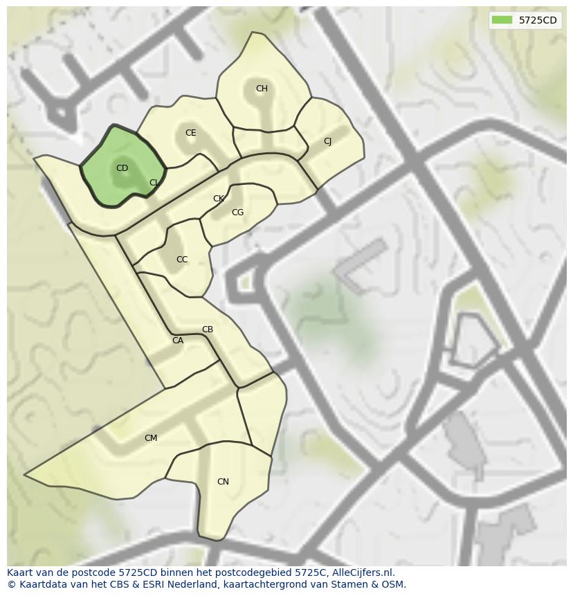 Afbeelding van het postcodegebied 5725 CD op de kaart.