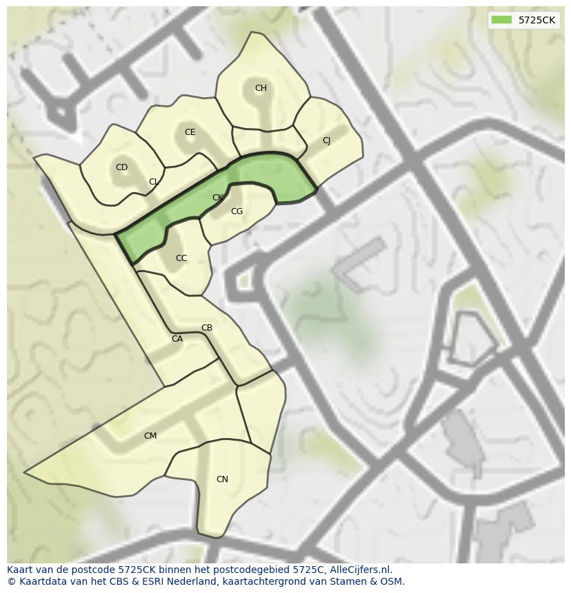 Afbeelding van het postcodegebied 5725 CK op de kaart.