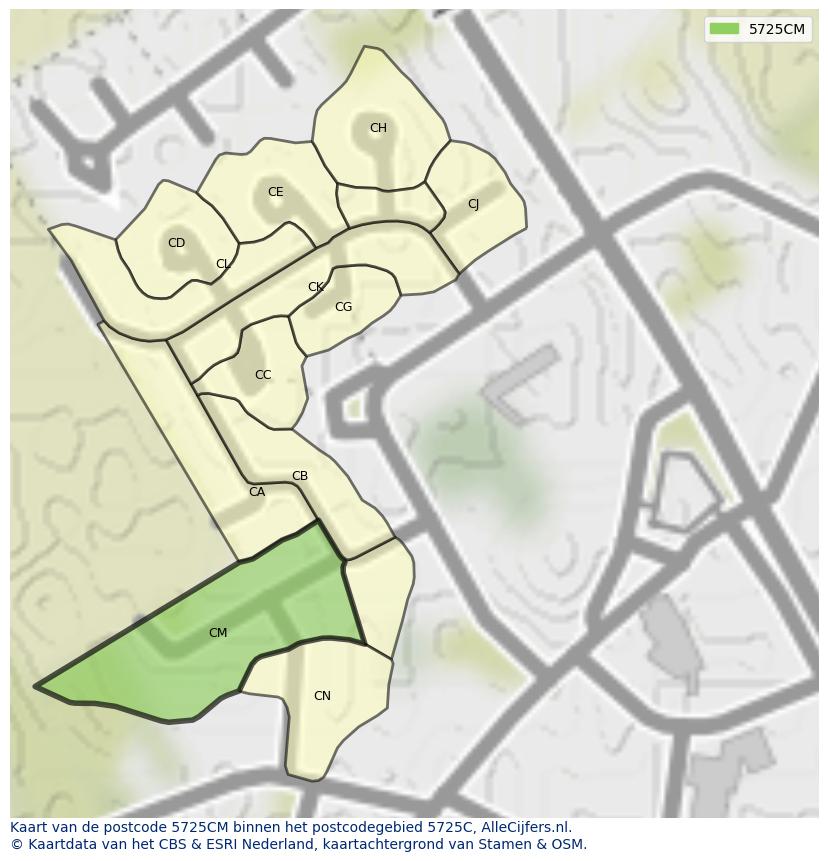 Afbeelding van het postcodegebied 5725 CM op de kaart.
