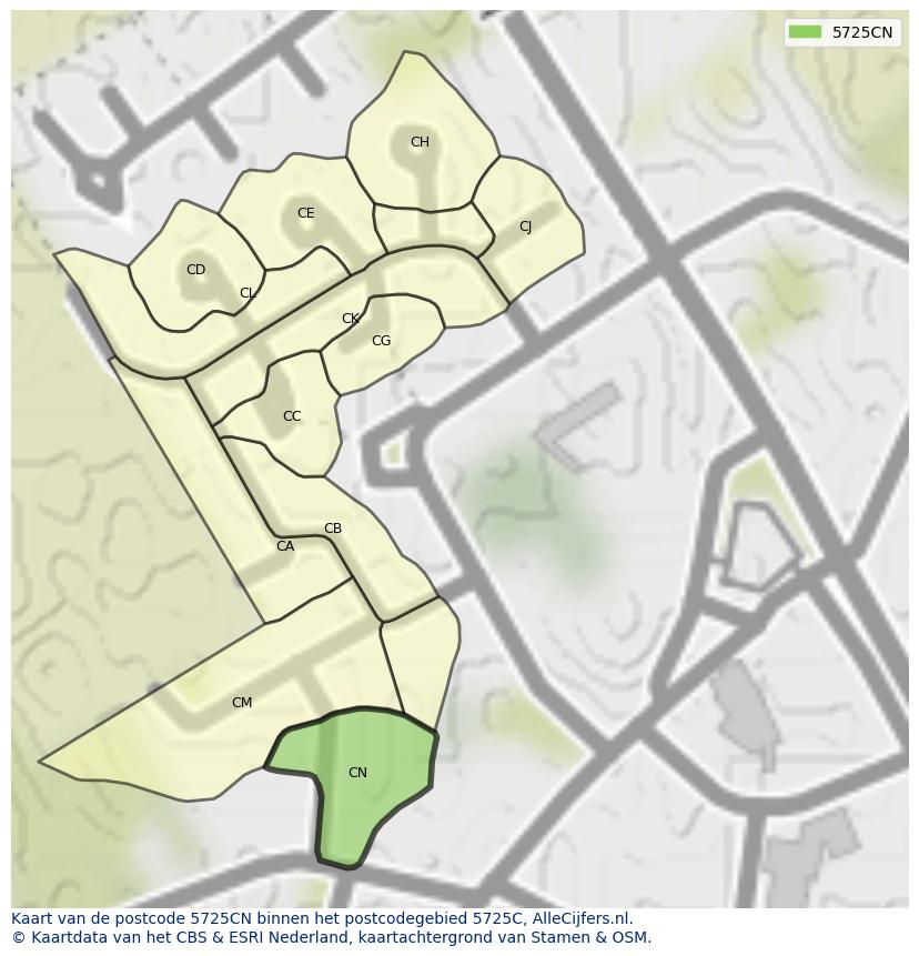 Afbeelding van het postcodegebied 5725 CN op de kaart.