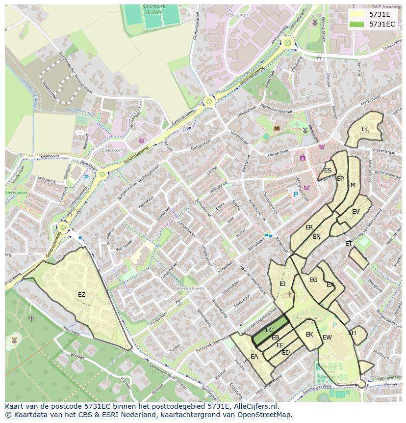 Afbeelding van het postcodegebied 5731 EC op de kaart.