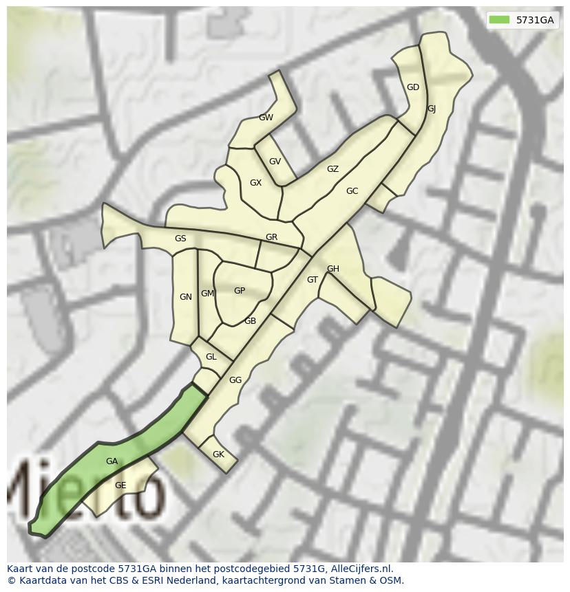 Afbeelding van het postcodegebied 5731 GA op de kaart.