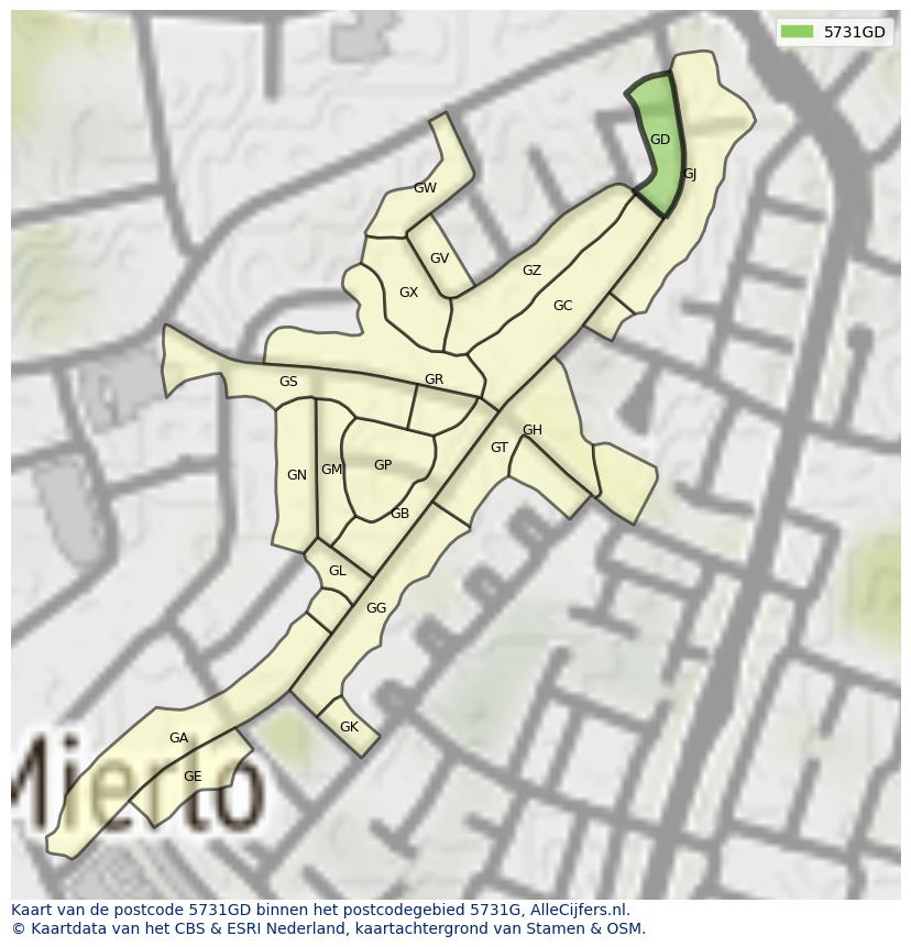 Afbeelding van het postcodegebied 5731 GD op de kaart.