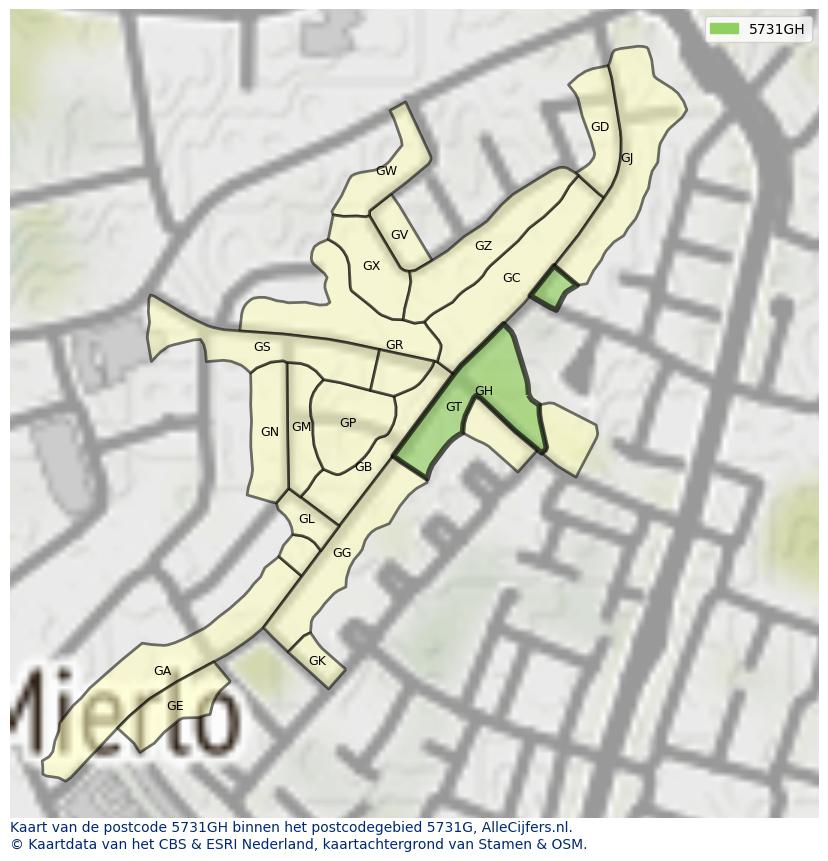 Afbeelding van het postcodegebied 5731 GH op de kaart.