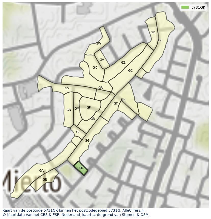 Afbeelding van het postcodegebied 5731 GK op de kaart.