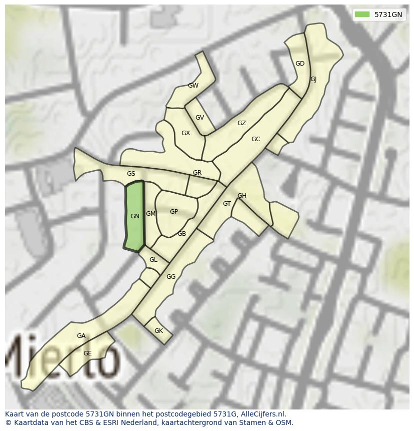 Afbeelding van het postcodegebied 5731 GN op de kaart.