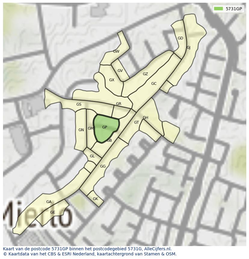Afbeelding van het postcodegebied 5731 GP op de kaart.