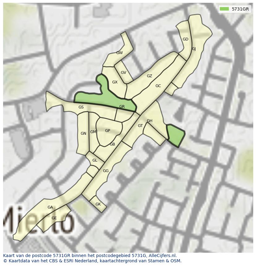 Afbeelding van het postcodegebied 5731 GR op de kaart.