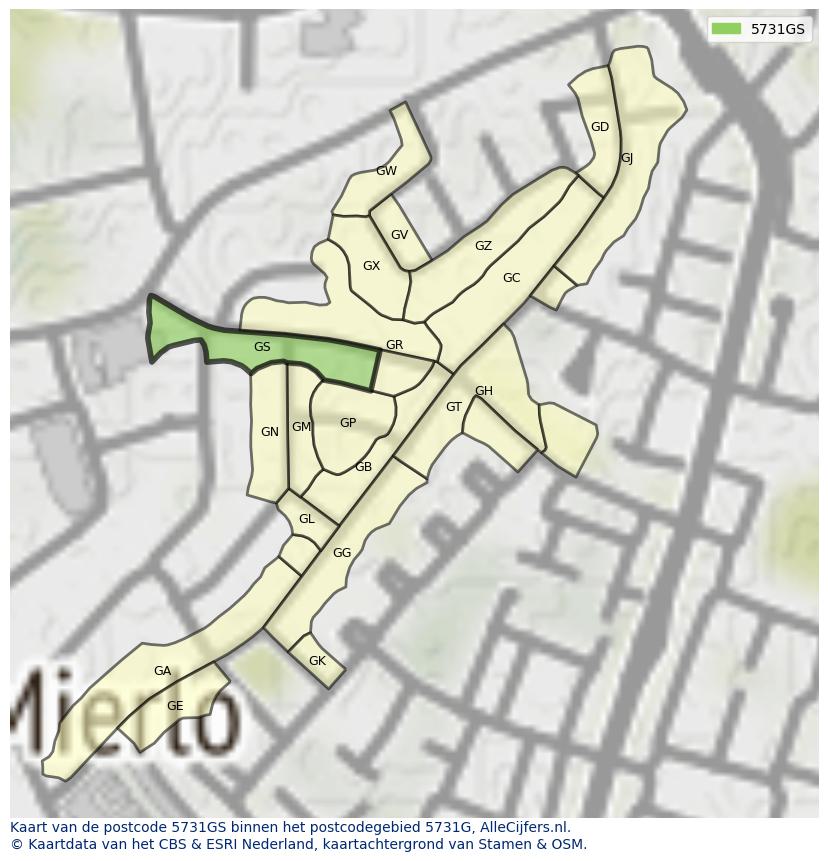 Afbeelding van het postcodegebied 5731 GS op de kaart.
