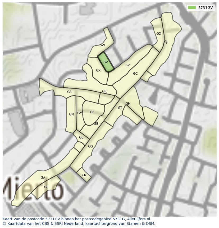 Afbeelding van het postcodegebied 5731 GV op de kaart.