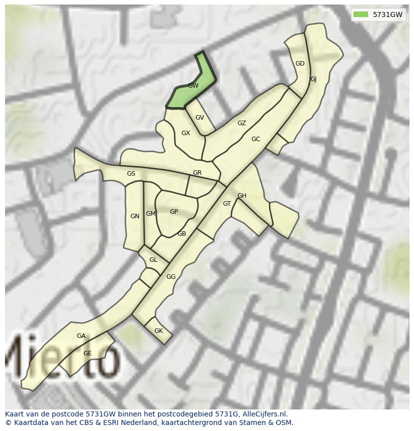 Afbeelding van het postcodegebied 5731 GW op de kaart.