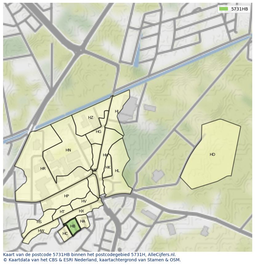 Afbeelding van het postcodegebied 5731 HB op de kaart.